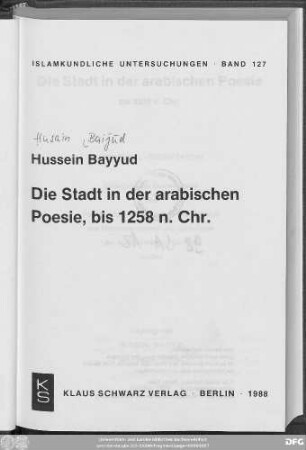 Die Stadt in der arabischen Poesie, bis 1258 n. Chr.