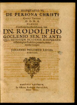Disputatio VI. De Persona Christi