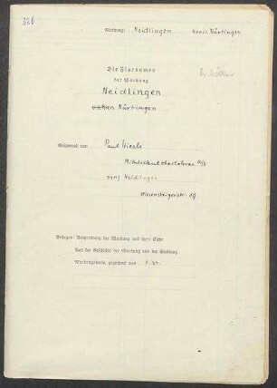 Fragebogen und 2 Karten Neidlingen, Kreis Nürtingen (zuvor OA Kirchheim)