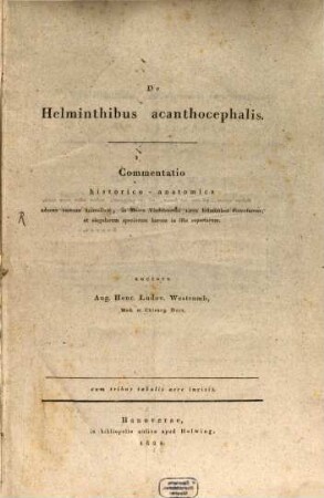 De Helminthibus acantocephalis Commentatio historico-anatomica