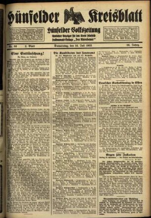 Zweite Ausgabe vom Donnerstag, den 14. Juli 1932.