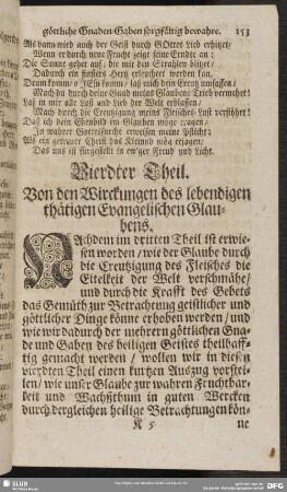 Vierdter Theil. Von den Wirckungen des lebendigen thätigen Evangelischen Glaubens