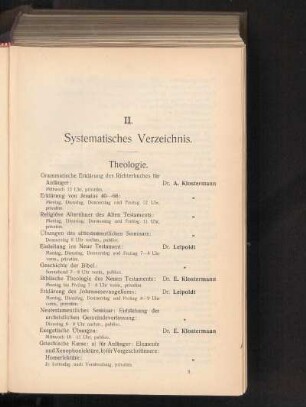 II. Systematisches Verzeichnis.