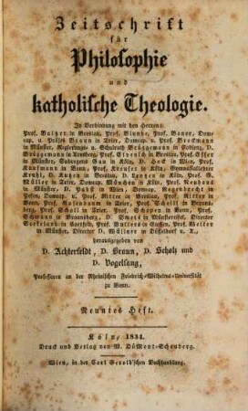 Zeitschrift für Philosophie und katholische Theologie. 9/10. 1834
