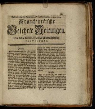 Num. LXXI. Dienstags den 5. Sept. 1752 - Num. LXXX. Freytags den 6. Octobr. 1752