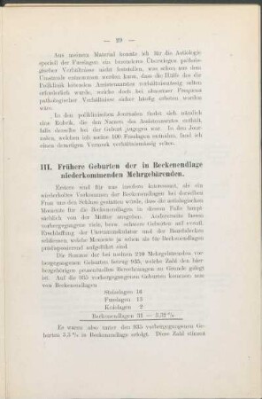 III. Frühere Geburten der in Beckenendlage niederkommenden Mehrgebärenden.