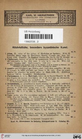 Altchristliche, besonders byzantinische Kunst (Nr. 1 - 256)