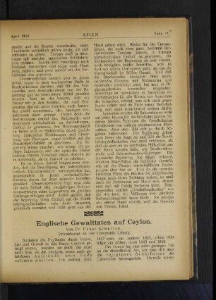 Englische Gewalttaten auf Ceylon.