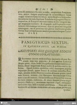 Panegyricus Sextus, In Natalem Regis. Ao. MDCCIII.