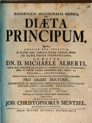 Diss. inaug. med. de diaeta principum