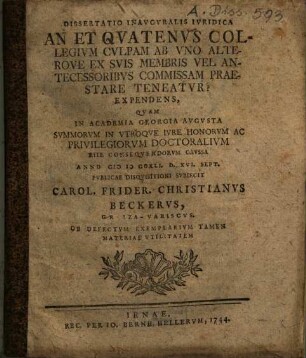 An et quatenus collegium culpam ab uno alterove ex suis membris vel antecessoribus commissam praestare teneatur expendens