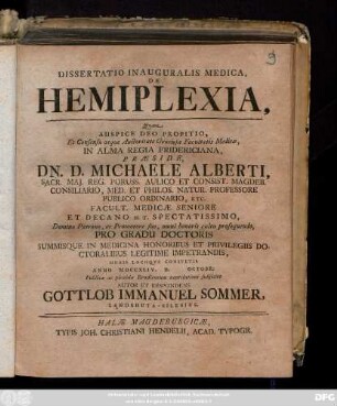 Dissertatio Inauguralis Medica, De Hemiplexia