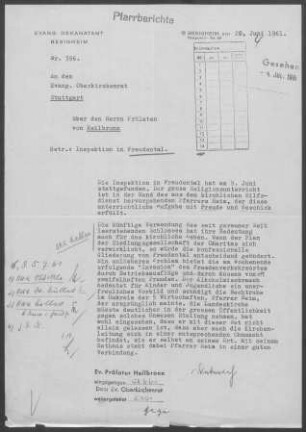 Freudental: Inspektionsbericht 1961