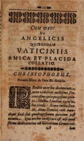 Theophili Spizelii De vaticaniis quibusdam angelicis amica et placida collatio : instituta cum viro quodam doctissimo