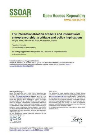 The internationalization of SMEs and international entrepreneurship: a critique and policy implications