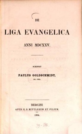 De liga evangelica anni MDCXXV