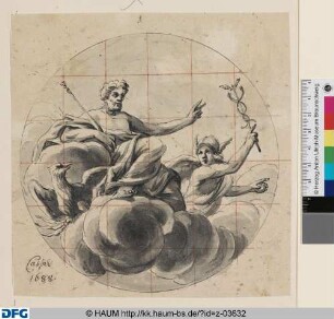 Kassel, Vorgemach der Landgräfin: Jupiter auf Wolken mit seinem Adler entsendet Merkur