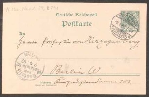 Postkarte an Heinrich von Herzogenberg : 08.04.1897
