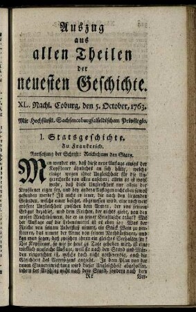 XL. Nachl. Coburg, den 5. October, 1763.