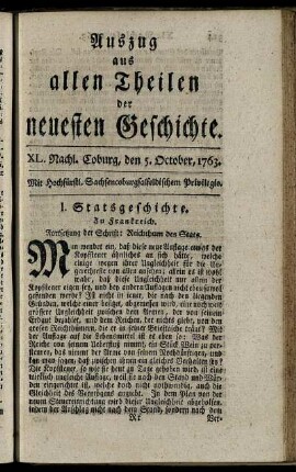 XL. Nachl. Coburg, den 5. October, 1763.