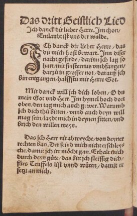 Das dritt Geistlich Lied || Jch danck dir lieber Herre. Jm thon/ || Entlaubet ist vns der walde. ||
