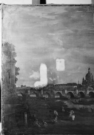 Dresden vom rechten Elbufer unterhalb der Augustusbrücke : Gemälde, 1958