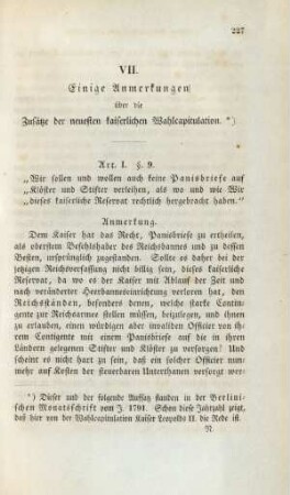 VII. Einige Anmerkungen über die Zusätze der neuesten kaiserlichen Wahlcapitulation