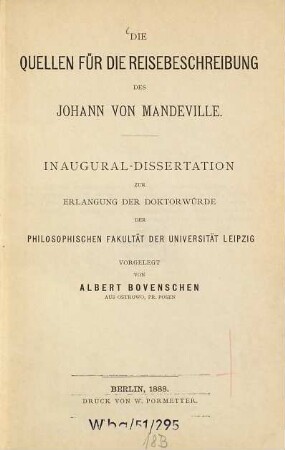 Die Quellen für die Reisebeschreibung des Johann von Mandeville