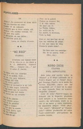 Niño dios : (Tango). Nota importante