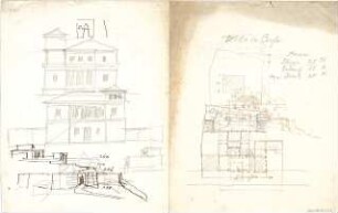Thiersch, August ; Korfu (Griechenland); Villa, Projekt - Grundriss, Ansichten, Detail