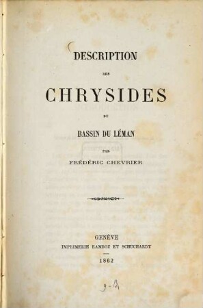 Description des Chrysides du bassin du Léman