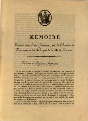 Mémoire présenté aux etats généraux