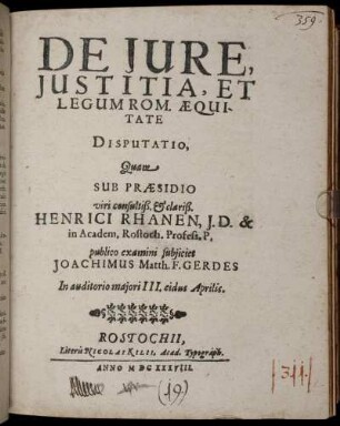 De Iure, Iustitia, Et Legum Rom., Aequitate Disputatio