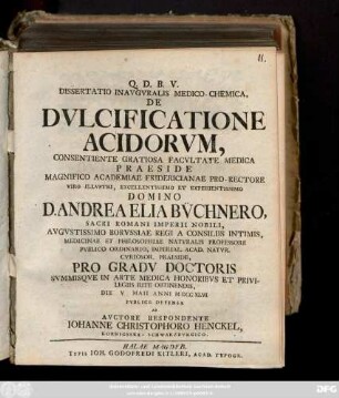 Dissertatio Inavgvralis Medico-Chemica De Dvlcificatione Acidorvm