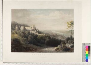 Heidelberg, Schloss, Stadt und Alte Brücke von Osten