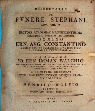 Dissertatio De Fvnere Stephani Act. VIII. 2