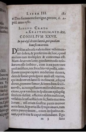 Consilium XXVII. In paralysi dextri lateris, pro quadam honesta matrona