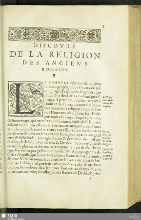 Discovrs De La Religion Des Anciens Romains