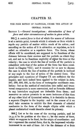 Chapter XI. The free motion of particles, under the action of central forces.