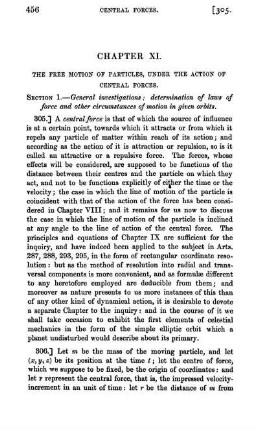 Chapter XI. The free motion of particles, under the action of central forces.