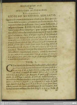 Disputatio VII. De Aedilitiis Actionibus. Respondente Nicolao Meurero, Holsato