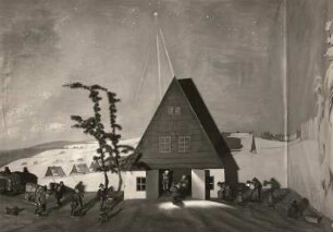 Erzgebirgskrippe mit Winterlandschaft von Buchwald-Zinnwald und geschnitzen Figuren von M. Bochmann. Teilansicht
