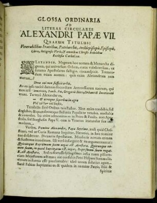 Quarum Titulus: Venerabilibus Fratribus, Patriarchis, Archiepiscopis, Episcopis, Clero, Religiosis Viris, & omnibus Christi Fidelibus Ecclesiæ Catholicæ.