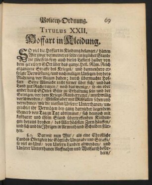 Titulus XXII. Hoffart in Kleidung