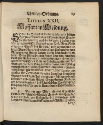 Titulus XXII. Hoffart in Kleidung