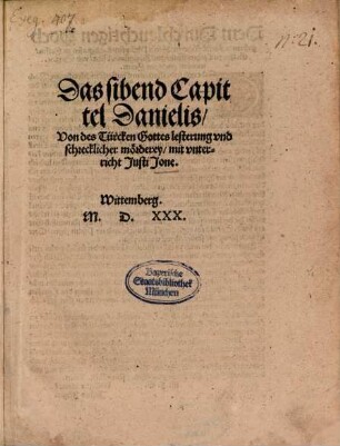 Das siebend Capitel Danielis, von des Türken Gotteslesterung