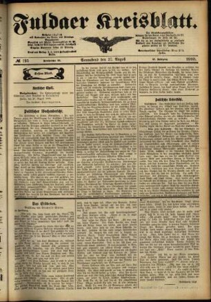 Erste Ausgabe vom Samstag, den 27. August 1910.