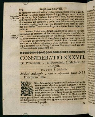 298-303, CONSIDERATIO XXXVIII. De Protectione, & Patrocinio S. Michaelis Archangeli.