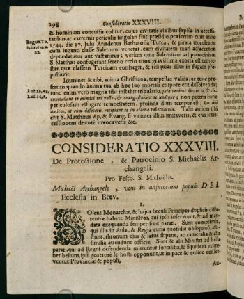298-303, CONSIDERATIO XXXVIII. De Protectione, & Patrocinio S. Michaelis Archangeli.