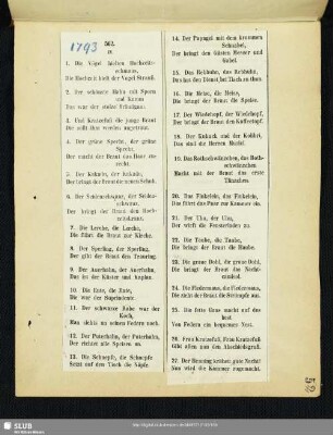 1793 Die Vögel hielten Hochzeitsschmaus